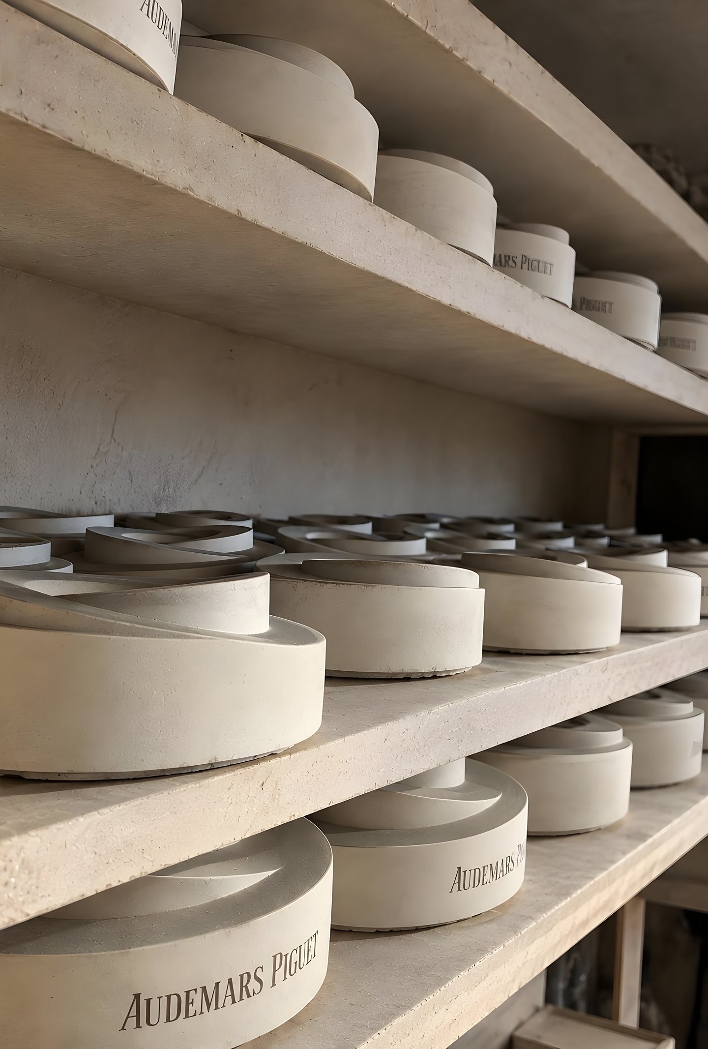 Audemars Piguet stone pieces on the atelier shelves